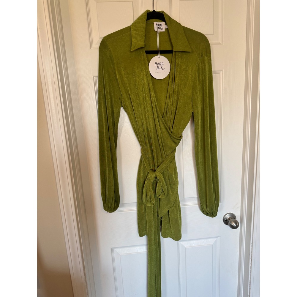 Princess Polly Green Textured Wrap Mini Dress Long Sleeve Chartreuse US 6 NWT